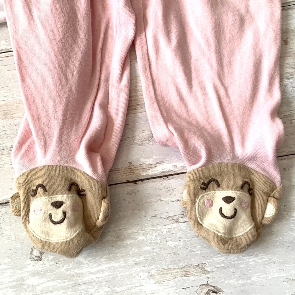 Carter’s 6m Baby Girl Outfit Set Pink Pants Monkey Print Toes Onesie White